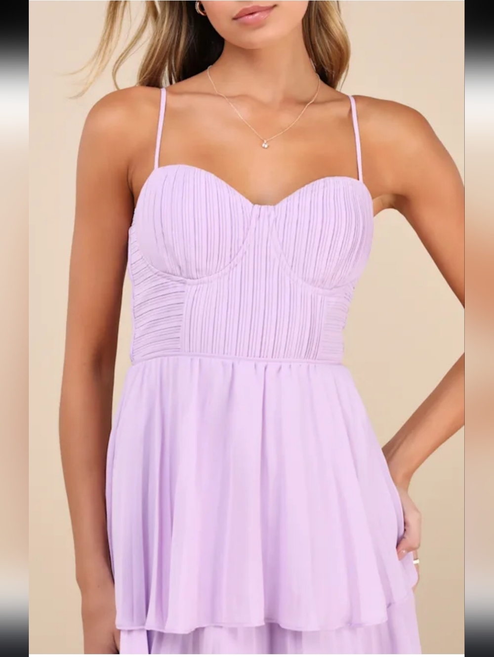 Lulu's Soft Lilac Tiered Midi Dress with Sweetheart Neckline - Picture 4 of 16